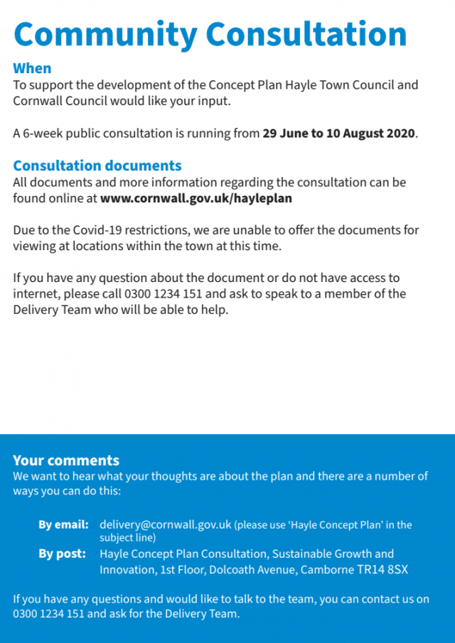 Community Consultation - A 6-week public consultation is running from 29 June to 10 August 2020 | Hayle Growth Area Concept Plan
