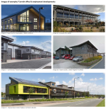 Images of exemplar/ Cornish office & employment developments: Image 15 :Hayle marine renwewables : PBWC architects. Image 16: St Austell Print Works : Image 17 : Commercial / industrial developments ( Redruth) Image 18 : Hayle Foundry : Stride Treglown Ar